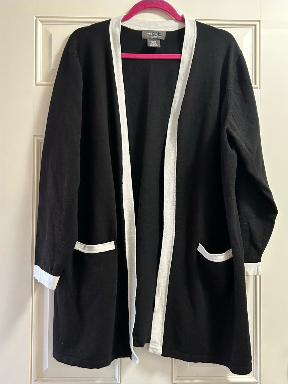George Black Cardigan with White Trim Accents